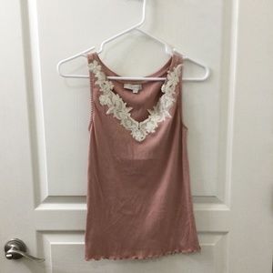 NWOT Loft Pink Tank Top with White Lace in XS